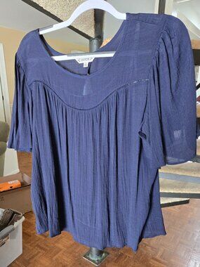 Nanette Lepore Navy Flutter Blouse XL